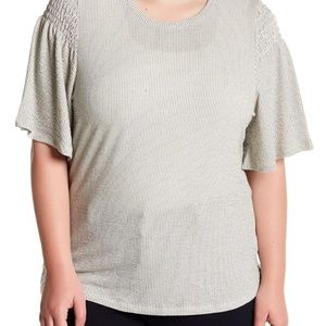 Bobeau Women's Striped Smocked Shoulder Top NWT 1x